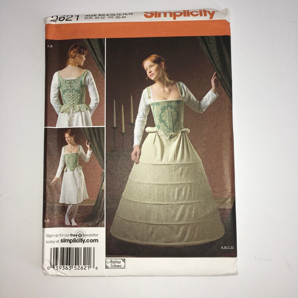 Simplicity Sewing Pattern 2621 16th Century Shift Corset Hoop Skirt  8-16 UNCUT